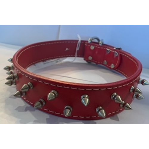 Red Leather Spiked Collar